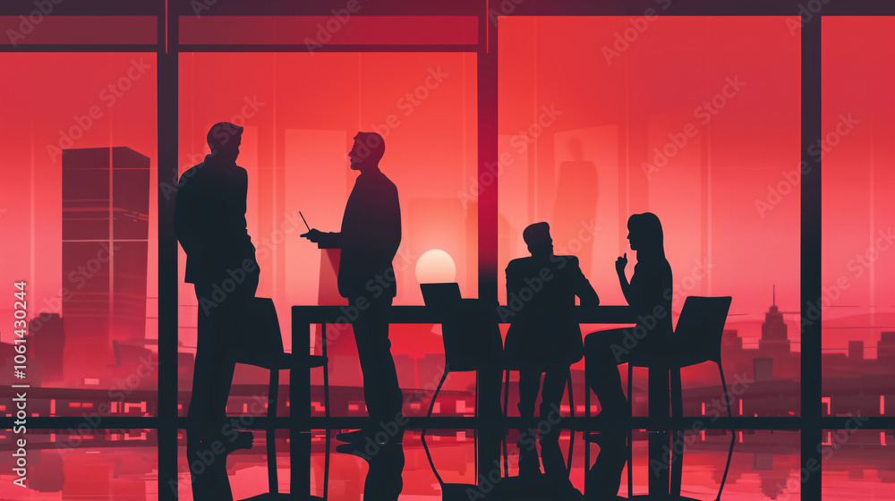 Silhouette of businesspeople giving a presentation. Silhouette of businesspeople giving a presentation.