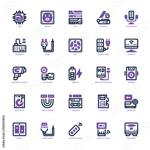 Hardware Stuff icon pack for your website, mobile, presentation, and logo design. Hardware Stuff icon dual tone design. Vector graphics illustration and editable stroke.