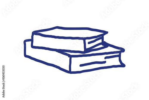 Book sketch. Hand drawn blue pen or marker drawing. Primitive kids picture