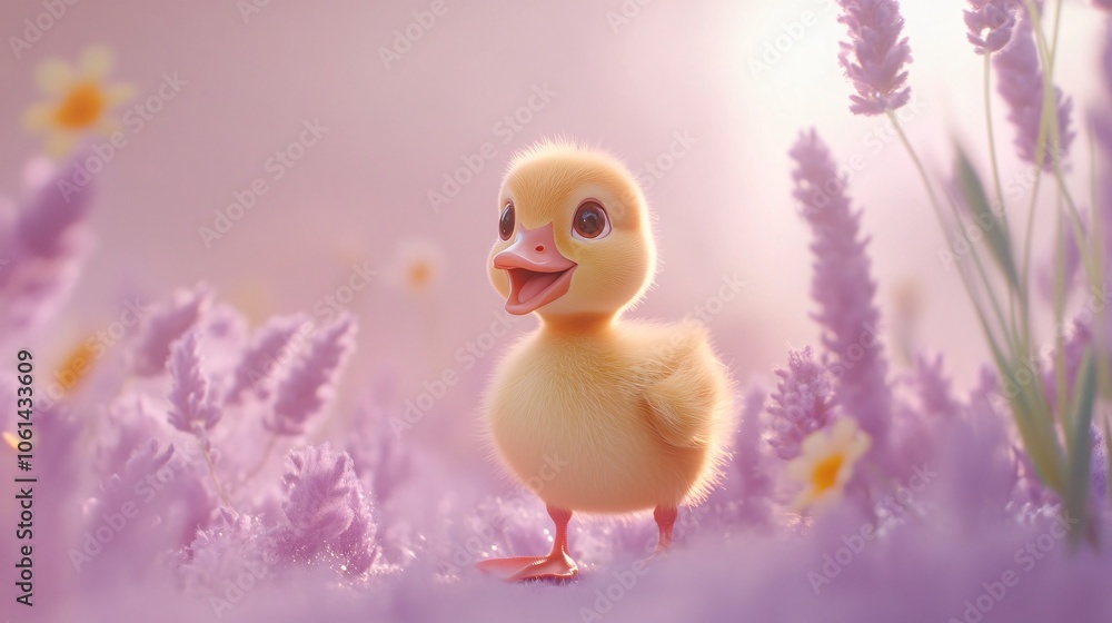 Adorable Baby Duckling in a Field of Lavender Adorable Baby Duckling in a Field of Lavender