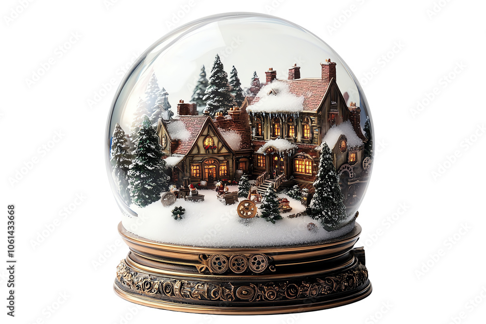 A beautifully crafted snow globe featuring a cozy winter scene with a charming house and snow-covered trees. A beautifully crafted snow globe featuring a cozy winter scene with a charming house and snow-covered trees.