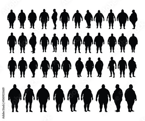 Silhouettes of overweight people, Silhouette of fat, on white background.