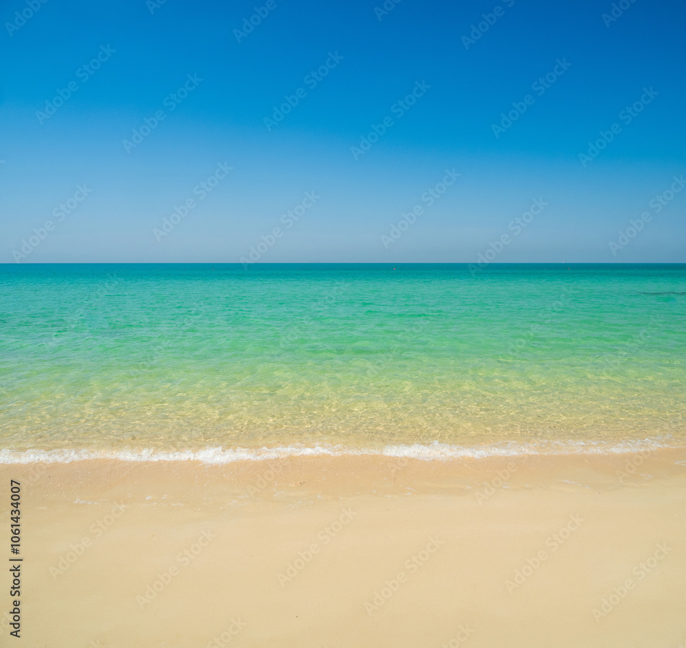 Horizon beautiful landscape summer season vertical front view point tropical sea beach white sand clean blue sky background calm nature ocean wave water travel holiday at samae san island sun day time Horizon beautiful landscape summer season vertical front view point tropical sea beach white sand clean blue sky background calm nature ocean wave water travel holiday at samae san island sun day time