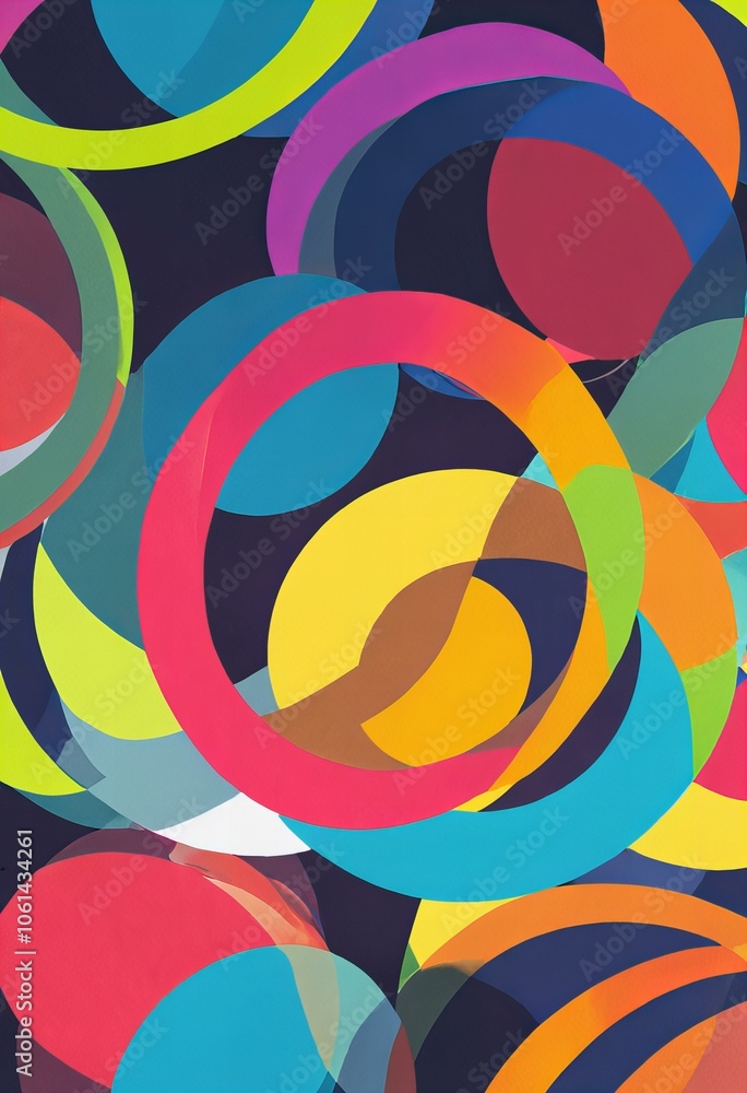 Fototapeta premium Overlapping circles in varying sizes and bright colors.