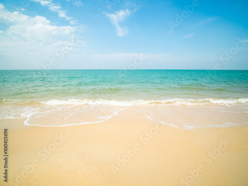 Fototapeta Naklejka Na Ścianę i Meble -  Beautiful  horizon landscape summer season panorama front view point tropical sea beach white sand clean and blue sky background calm nature ocean wave water travel at Sai Kaew Beach thailand holiday