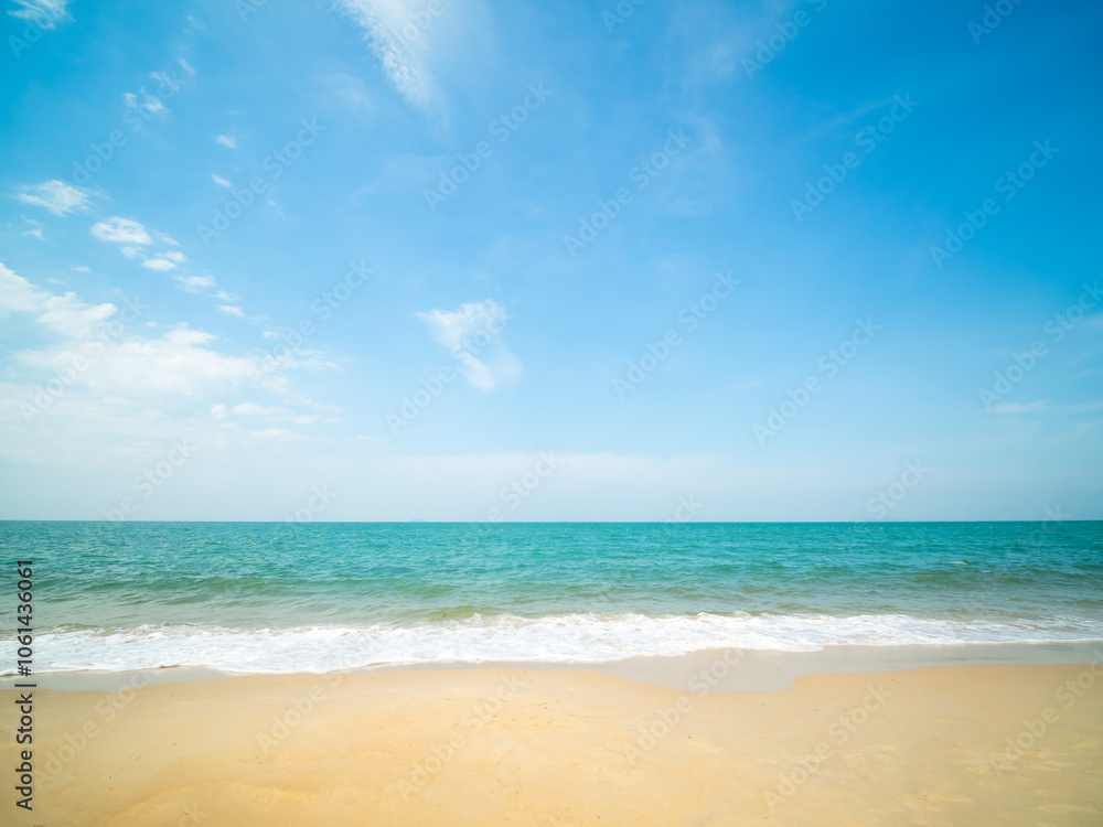 Beautiful horizon landscape summer season panorama front view point tropical sea beach white sand clean and blue sky background calm nature ocean wave water travel at Sai Kaew Beach thailand holiday Beautiful horizon landscape summer season panorama front view point tropical sea beach white sand clean and blue sky background calm nature ocean wave water travel at Sai Kaew Beach thailand holiday