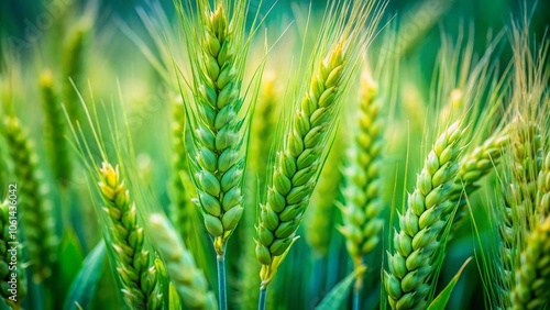 Macro Photography of Closeup Green Wheat: Capturing Nature's Details in Agriculture, Grain Growth, and Plant Life - Stunning Close-Up Images of Wheat Ears and Stalks for Stock Photos