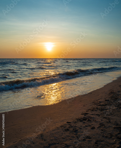 Wallpaper Mural Sunset sea vertical view landscape horizon beautiful summer season shore nobody wind soft wave cool holiday look calm big sunset sky twilight evening day time nature tropical coast ocean water travel Torontodigital.ca