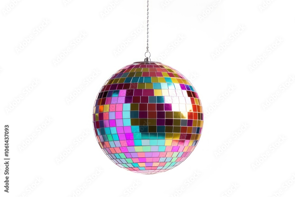 Fototapeta premium Disco ball hanging sphere white background.