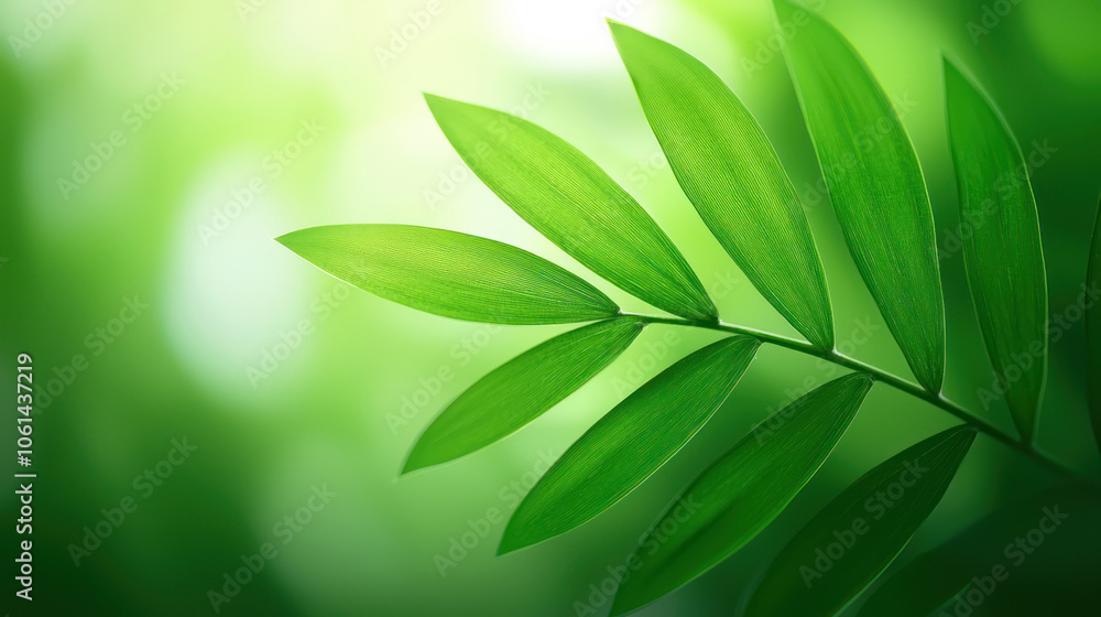 Fototapeta premium Green leaves with soft blurred background showcasing nature's beauty. macro texture background.