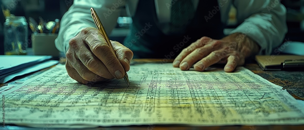 Close-up of a hand writing on an old financial ledger with a pencil, showcasing meticulous record-keeping and attention to detail in a business environment. Close-up of a hand writing on an old financial ledger with a pencil, showcasing meticulous record-keeping and attention to detail in a business environment.