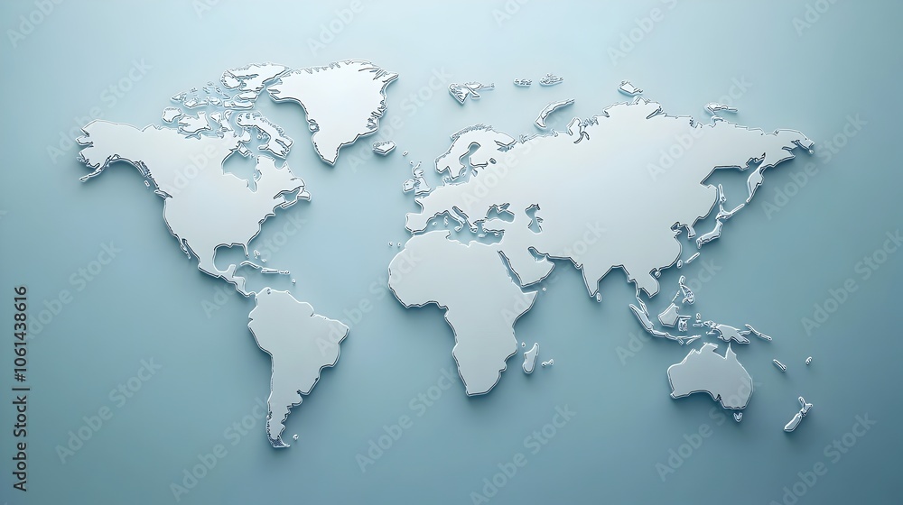 Minimalist Light Grey World Map on Blue Background with Ample Copy Space for Neutral News Setting Minimalist Light Grey World Map on Blue Background with Ample Copy Space for Neutral News Setting