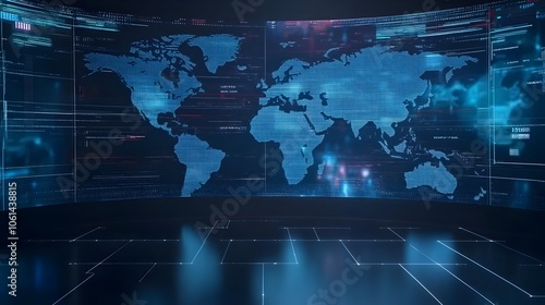 Futuristic Digital Backdrop with World Map and Subtle Lines for Media Broadcast and Analytics