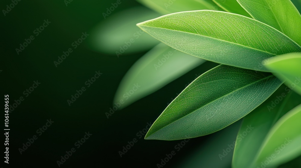 Obraz premium Close-up of vibrant green leaves on a blurred background. macro texture background.