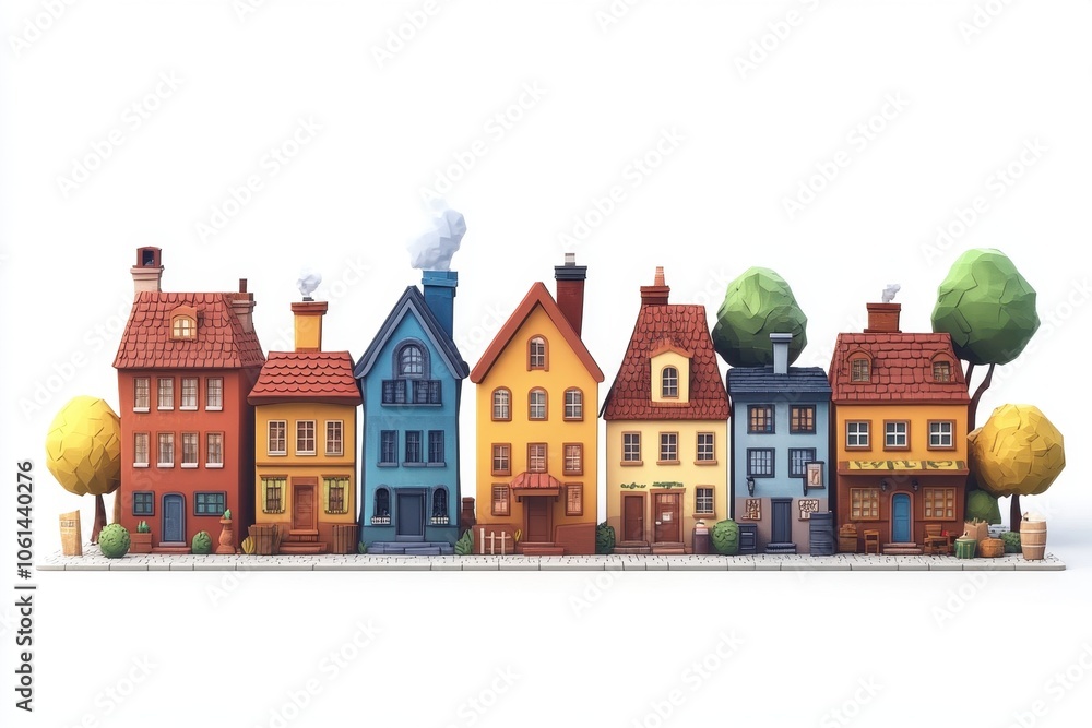 Fototapeta premium Charming Colorful Old European Town Illustration with Whimsical Buildings