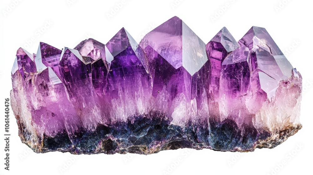 Fototapeta premium Vibrant purple amethyst crystal formation with sharp edges on white background