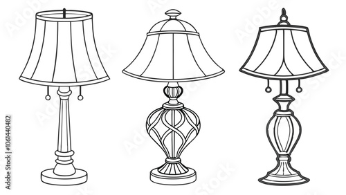 Set of Elegant Table Lamps Isolated on White Background for Stylish Home Décor.