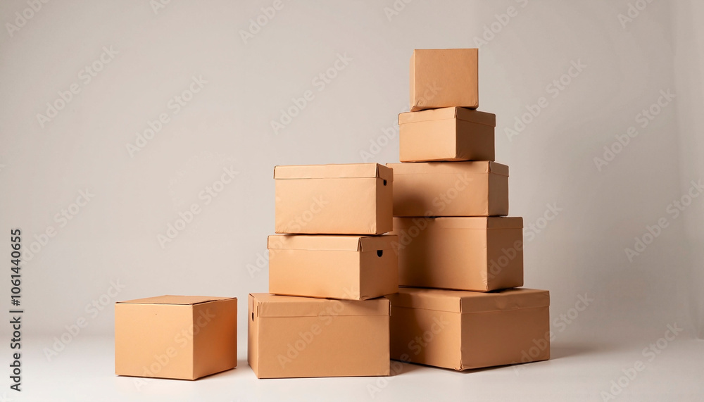 Stacked cardboard boxes of various sizes against a light background, moving theme
Stacked cardboard boxes of various sizes against a light background, moving theme