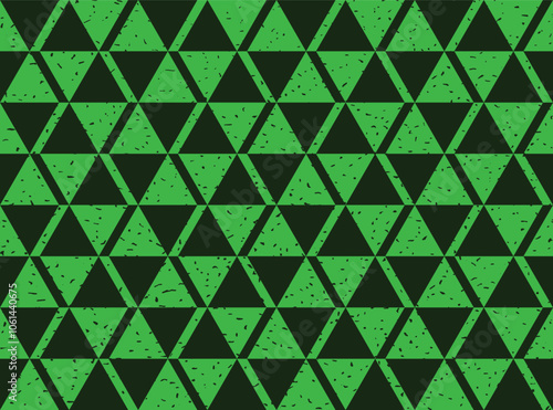 Seamless green and black grunge african ethnic triangular geo pattern vector