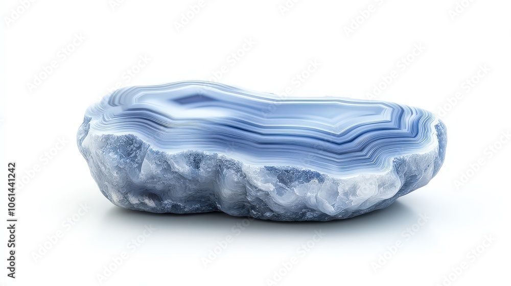 Fototapeta premium Stunning blue agate slice with intricate layered patterns on white background
