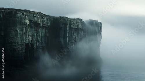 A haunted-looking cliff with fog swirling around its edges.