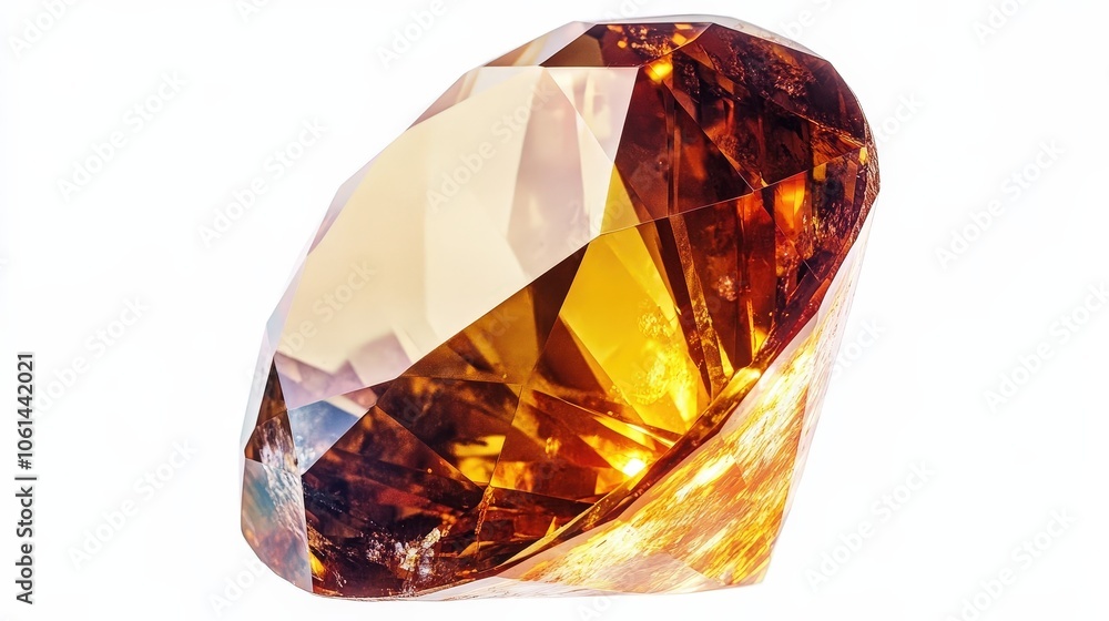 Sparkling amber gemstone on white background showcasing exquisite facets and luster Sparkling amber gemstone on white background showcasing exquisite facets and luster
