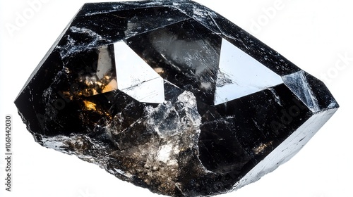 Shiny black tourmaline gemstone with crystal highlights on white background photo