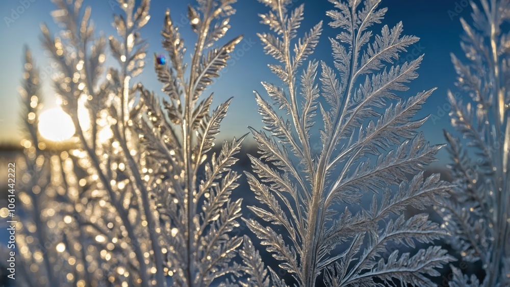 A close-up of frost patterns on a windowpane, highlighting the intricate and beautiful designs created by freezing temperatures and moisture. A close-up of frost patterns on a windowpane, highlighting the intricate and beautiful designs created by freezing temperatures and moisture.