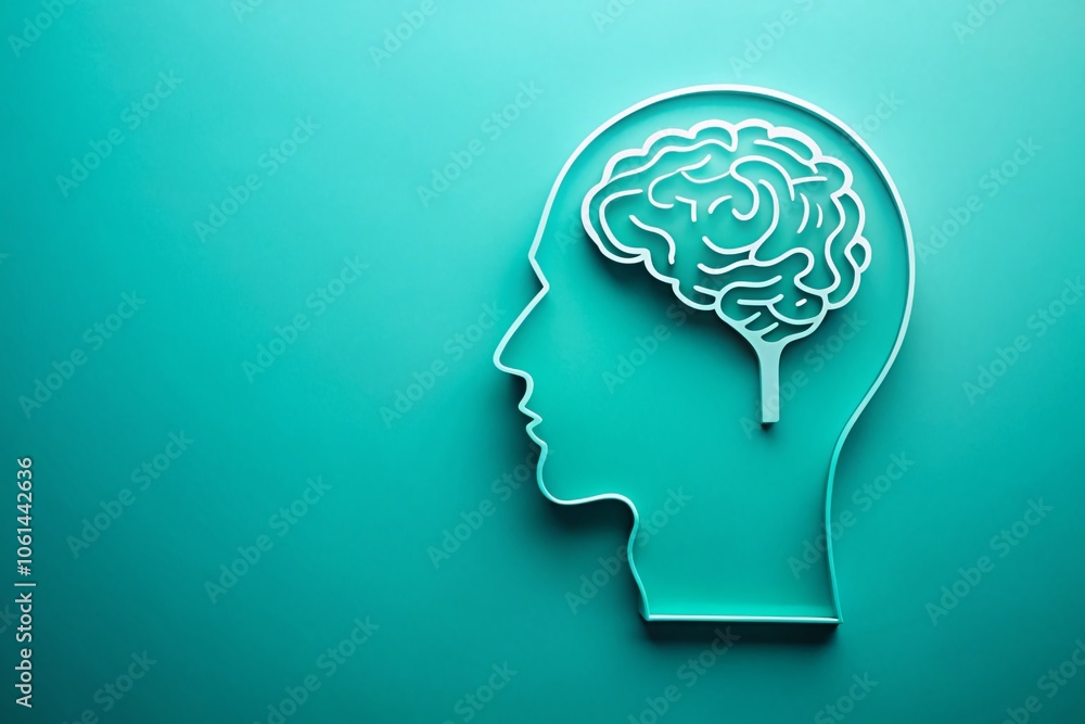 Minimalist Brain Outline on Teal Background for Mental Health and Cognitive Awareness Minimalist Brain Outline on Teal Background for Mental Health and Cognitive Awareness