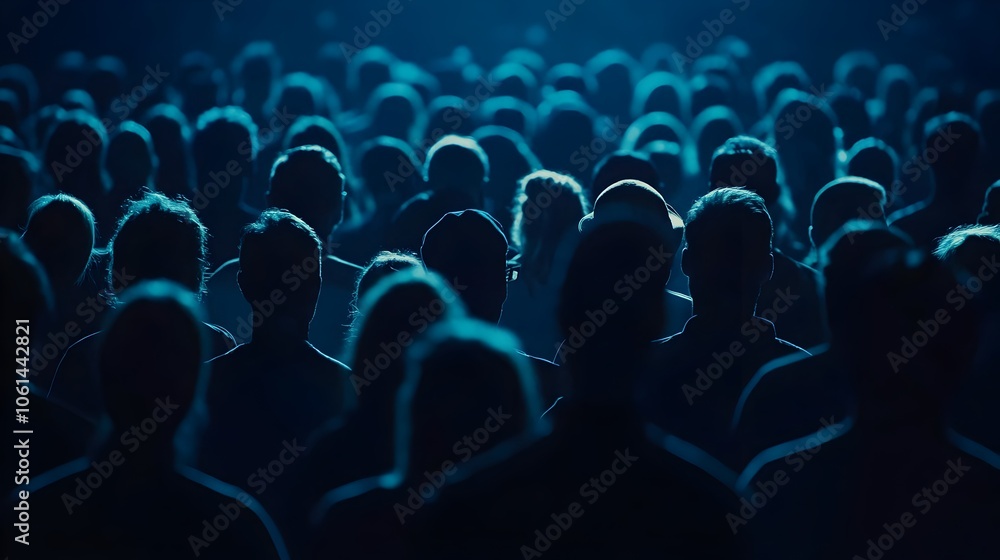 Obraz premium Silhouetted Crowd in Dark Blue Background with Diverse Details