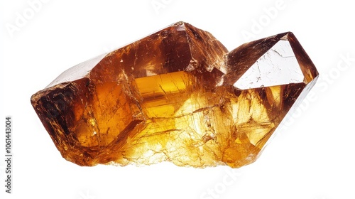 Close-up of golden citrine crystal on white background photo