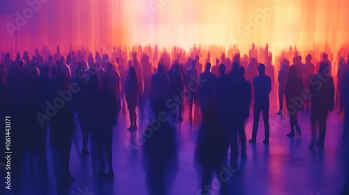 Silhouetted Crowd in Motion with Glowing Abstract Background