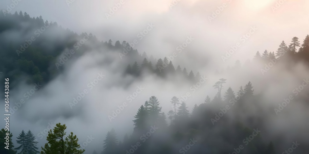 A misty fog envelops a serene forest landscape, creating a dreamy wallpaper, serene, tranquil A misty fog envelops a serene forest landscape, creating a dreamy wallpaper, serene, tranquil