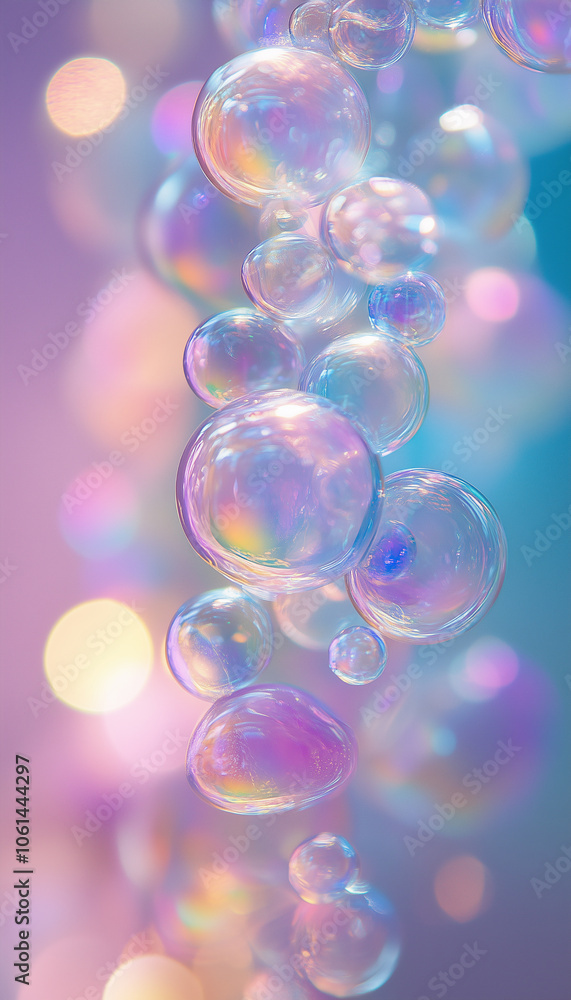 Dreamlike wallpaper with translucent, colorful bubbles on a pastel gradient background, iridescent sheen effect, light and airy design, bright and refreshing Dreamlike wallpaper with translucent, colorful bubbles on a pastel gradient background, iridescent sheen effect, light and airy design, bright and refreshing