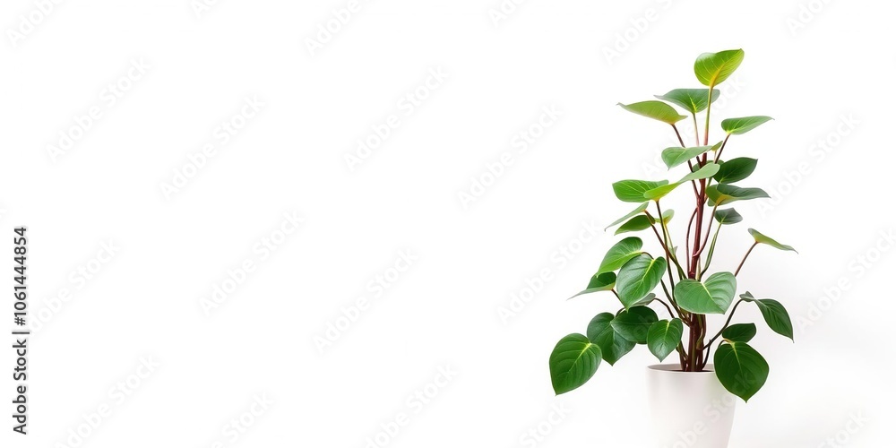 A green leafy plant in a white pot on a clean white background, clean, simple, pot A green leafy plant in a white pot on a clean white background, clean, simple, pot