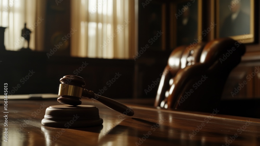 Gavel on Wooden Table in a Law Office Gavel on Wooden Table in a Law Office