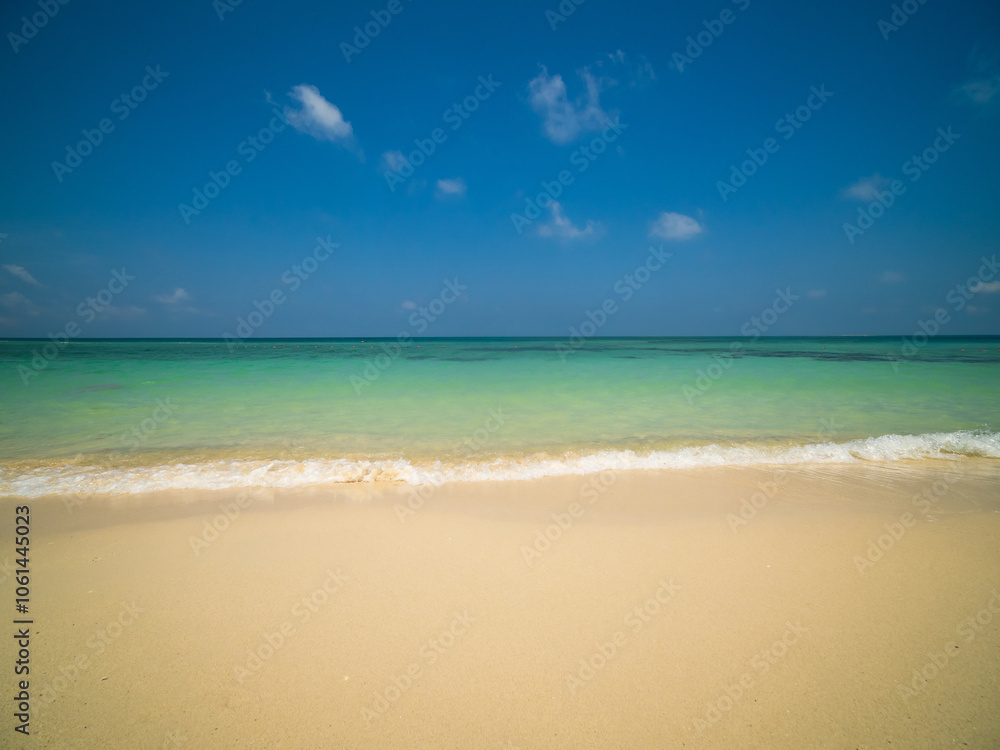 Horizon beautiful landscape summer season panorama front view point tropical sea beach white sand clean blue sky background calm nature ocean wave water travel holiday at samae san island sun day time Horizon beautiful landscape summer season panorama front view point tropical sea beach white sand clean blue sky background calm nature ocean wave water travel holiday at samae san island sun day time