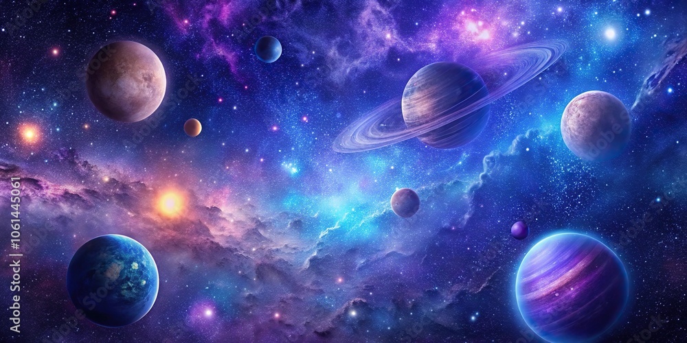 Cosmic night sky with stars, planets, and galaxies in shades of purple and blue, night sky, purple Cosmic night sky with stars, planets, and galaxies in shades of purple and blue, night sky, purple
