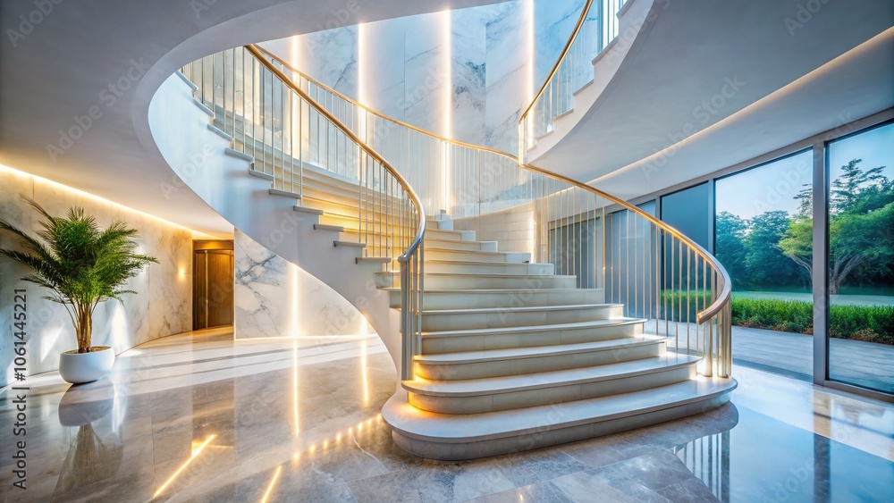 Minimalist Marble Staircase Bathed in Natural Light - Elegant Architecture, Serene Design, Modern Interiors, Soft Shadows, Clean Lines, Stylish Aesthetics, Tranquil Ambiance, Luxury Spaces, Minimalist Marble Staircase Bathed in Natural Light - Elegant Architecture, Serene Design, Modern Interiors, Soft Shadows, Clean Lines, Stylish Aesthetics, Tranquil Ambiance, Luxury Spaces,