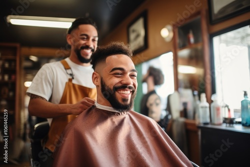 Barbershop smiling haircut adult.