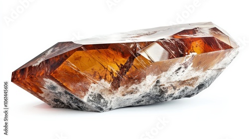 Stunning smoky citrine crystal on white background captures raw beauty and elegance photo