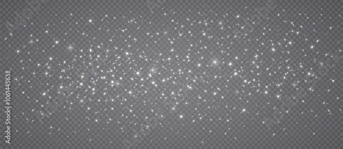 Glowing shimmering white dust on transparent background. Festive flashes of light of lights, shining sparks with stars.
