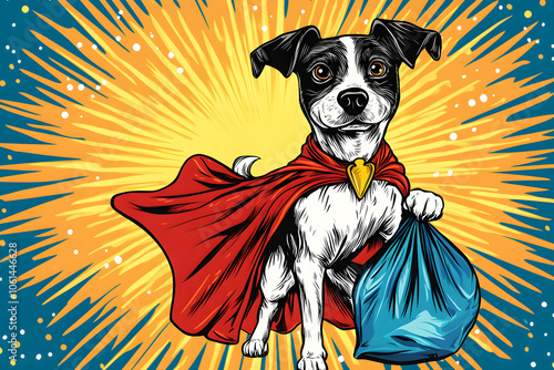 Hero Dog Holding Waste Bag. Illustration