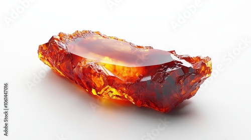 Glowing amber crystal: captivating close-up of translucent gemstone with brilliant light photo