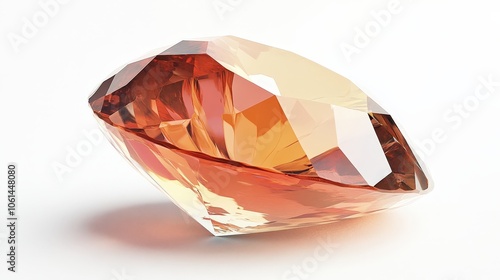 Elegant amber gemstone: sparkling faceted jewel on white background photo