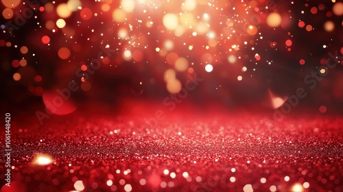 A shimmering red background with sparkling lights, ideal for festive occasions. © setiadio