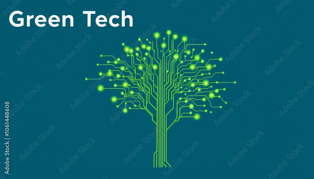Obraz premium Green tech concept illustrated as a tree made of circuit board with glowing lights.