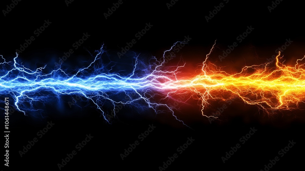 Blue and Orange Lightning Clash Abstract Background Blue and Orange Lightning Clash Abstract Background