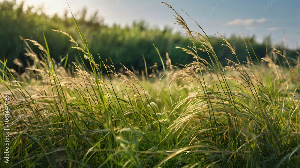 Naklejka premium Blowing grass in meadow