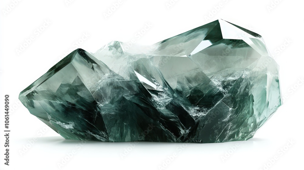 Emerald green crystal gemstone with sharp facets on white background Emerald green crystal gemstone with sharp facets on white background